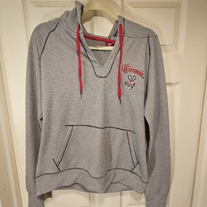Wisconsin Women's Striped Hoodie with Red Details, Size Medium